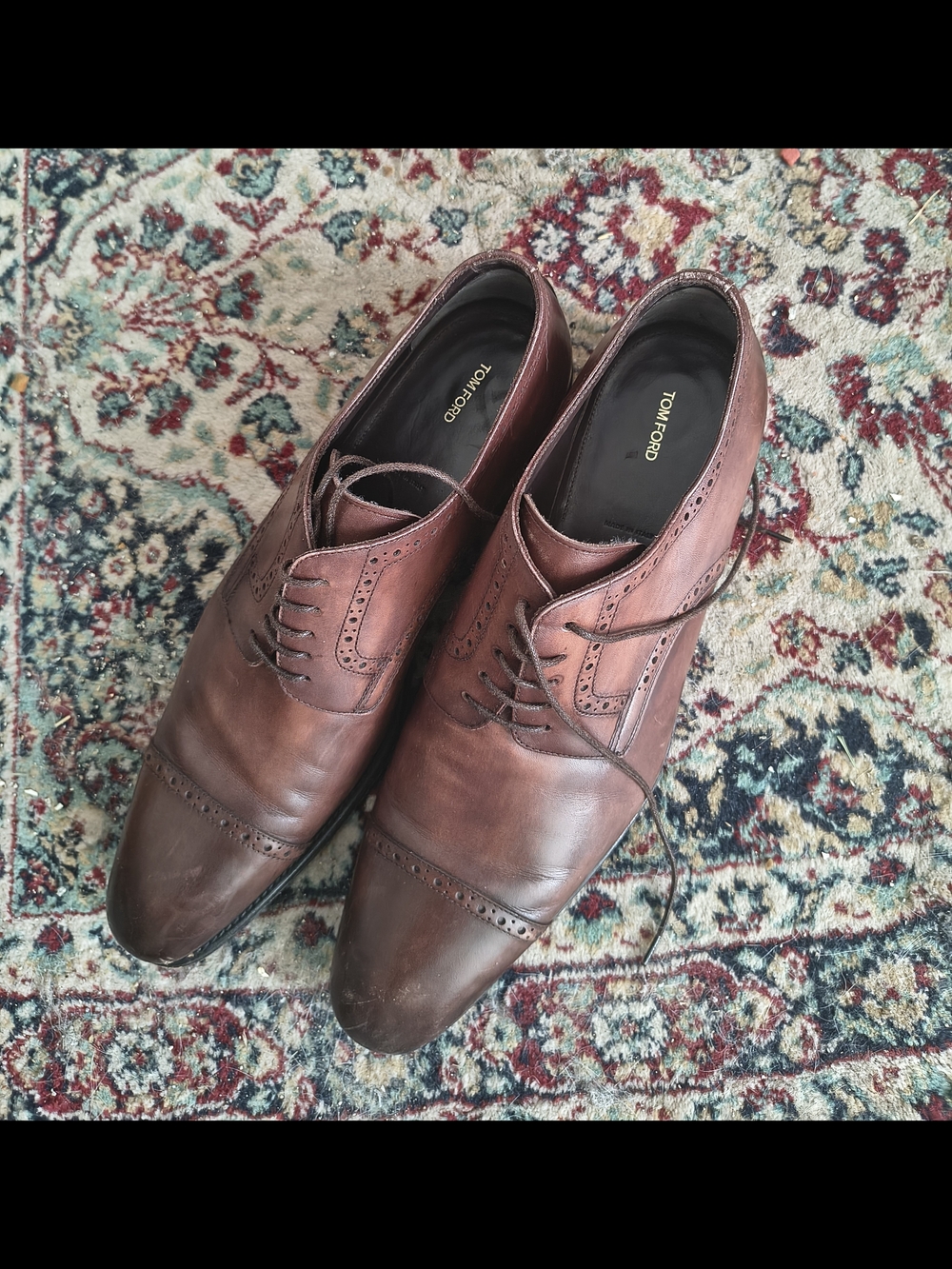 Tom Ford Brown Leather Cap-Toe Derby Oxfords